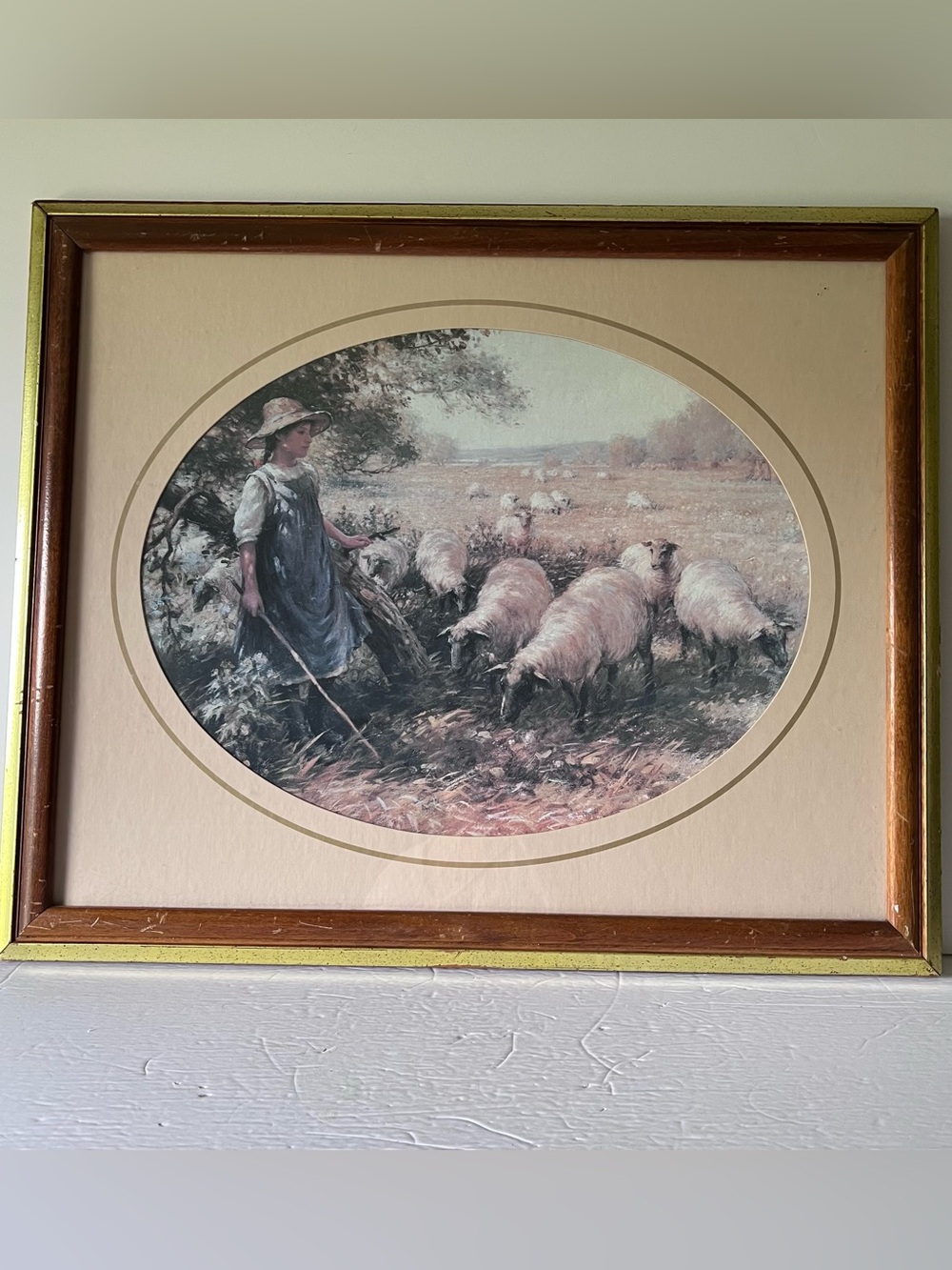 VTG Framed Print William Blacklock Shepard's Daughter Pastoral Matted 24" x 20"